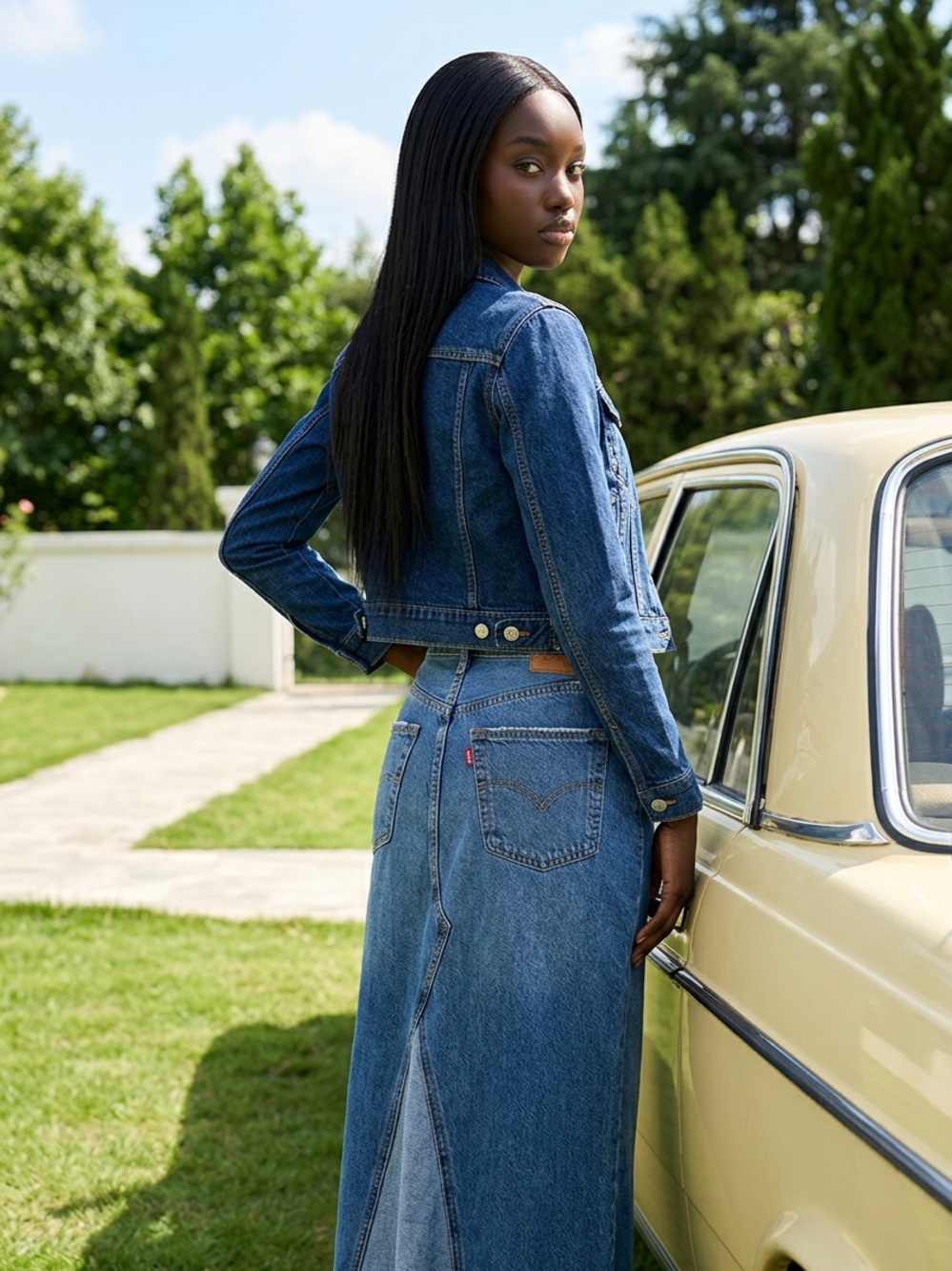 Levi’s two tone denim, light and dark wash maxi skirt